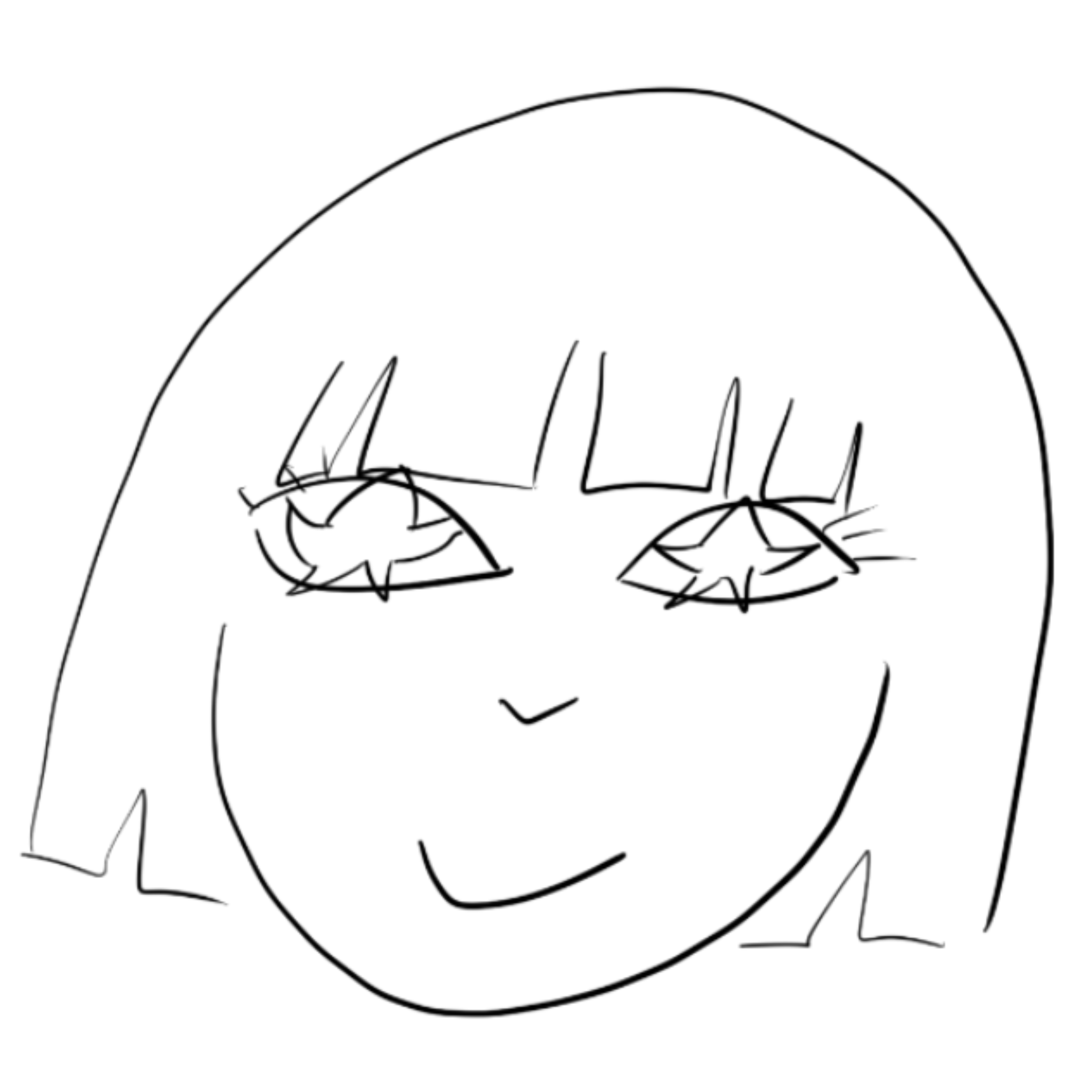A line drawing of a girl with star-shaped pupils.
